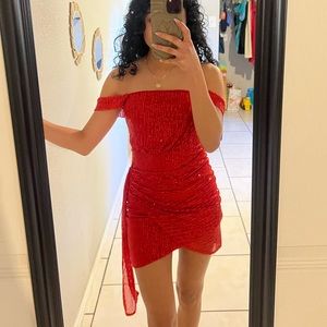 Red sparkly glittery dress - bodycon short mini dress